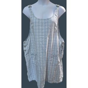 Blue & White Plaid Cotton Button-Up Overalls dress skirt 3X cottage core peasant